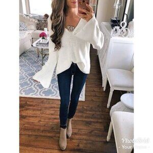 Topshop Womens Sz 4 Cross Back Lace Up Back Sweater Bell Sleeve Boho Ivory s